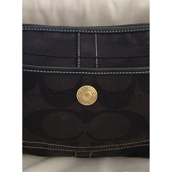 Coach Signature C Hobo Shoulder Bag Black Monogram Leather Trim Zip Top Hobo U2K - Picture 4 of 8